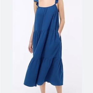 J.Crew Factory ruffle Strap Gauze Maxi Dress Sz MP side sip & 2 side pockets